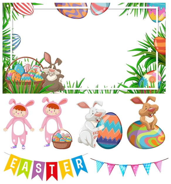 Free vector easter theme with bunny and eggs