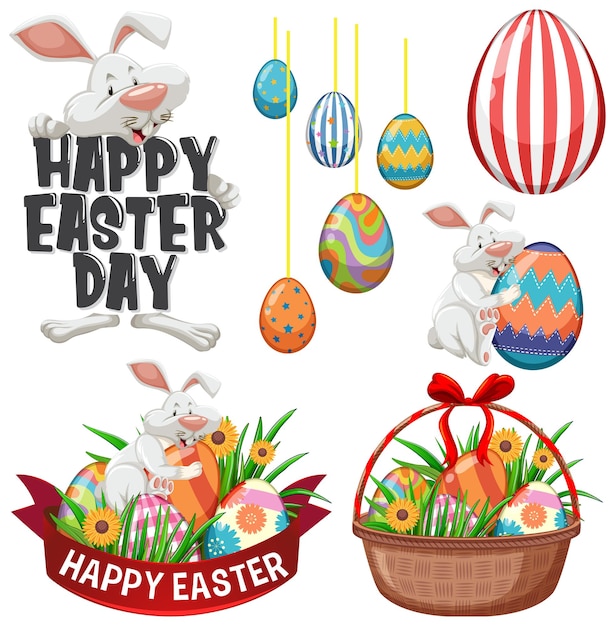 Free vector easter theme with eggs and bunny