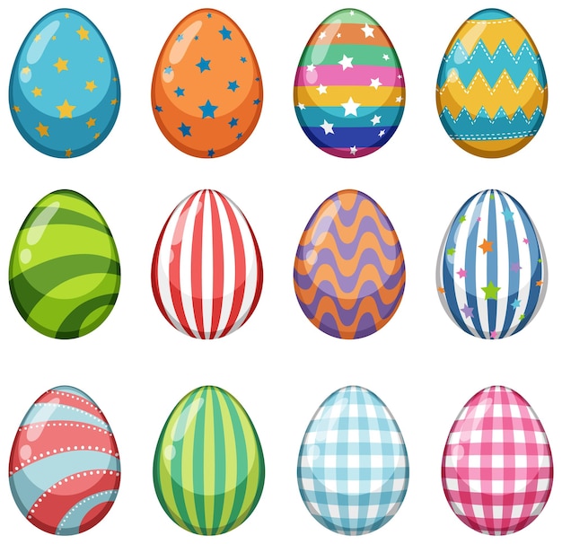 Free vector easter theme with many decorated eggs