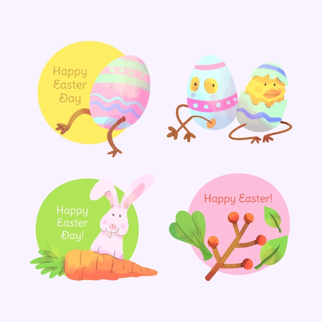 Free vector easter watercolour label set eggs with legs