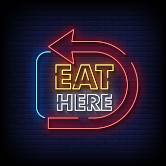 Eat here neon signs style text vector