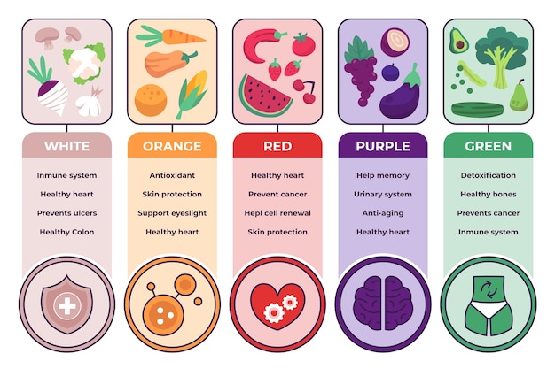 Vettore gratuito mangia un'infografica arcobaleno