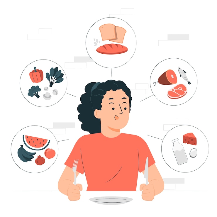 Free Vector eating a variety of foods concept illustration