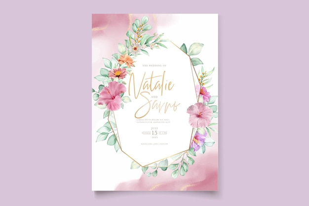 Eautiful hand drawn roses and lily wedding invitation card set