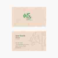 Free vector eco business card template  with line art logo in earth tone