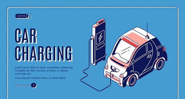 Eco car charging isometric banner