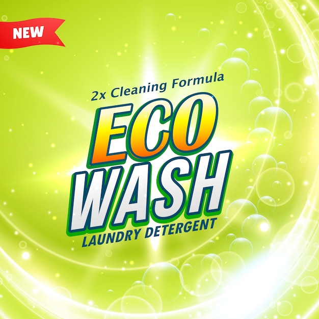 Vettore gratuito confezione del detersivo concetto di design che mostra eco pulizia gentile e lavaggio