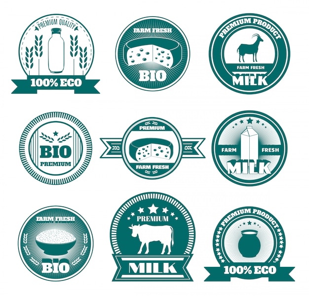 Eco farm milk dairy products emblems