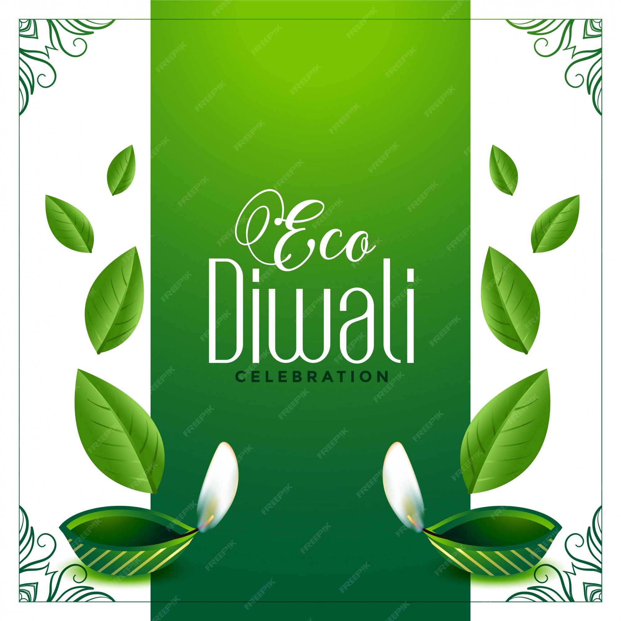 Free Vector | Eco friendly green diwali background with leaves