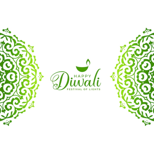 Eco friendly green diwali greeting background with rangoli design