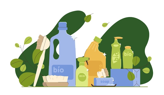 Vettore gratuito prodotti naturali ecologici per la pulizia della casa o il bucato