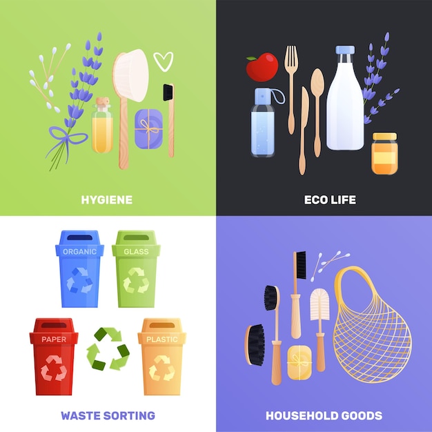 Free vector eco goods compositions set