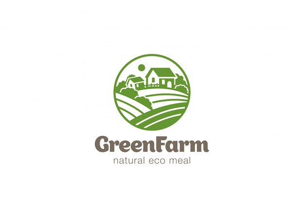 Эко Зеленая Ферма Круг Логотип вектор винтажный значок.