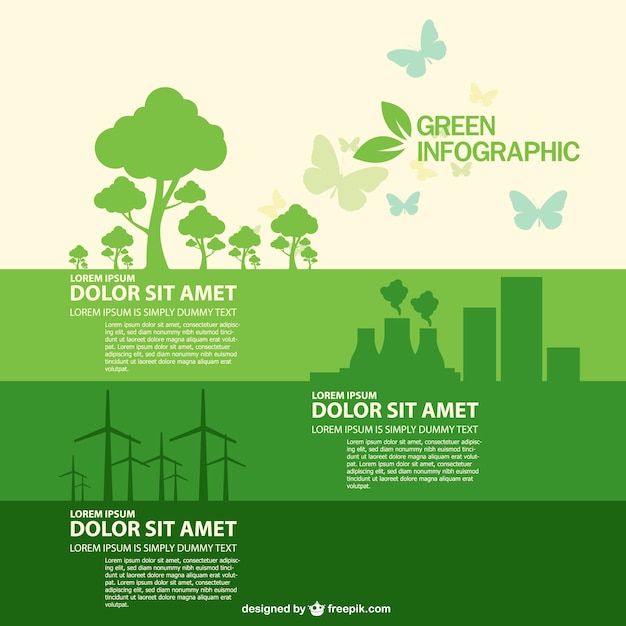 녹색 나무, 원자력 발전소 및 풍차와 에코 인포 그래픽
