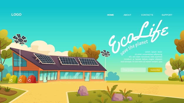 Free vector eco life cartoon landing page, save the planet ,