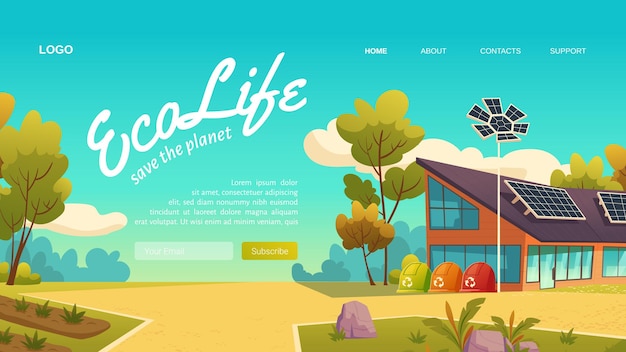 Free vector eco life cartoon landing page