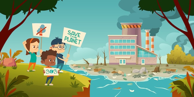 Free vector eco protest, kids with save planet s strike