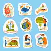 Free vector eco sticker or label set, vector cartoon icons