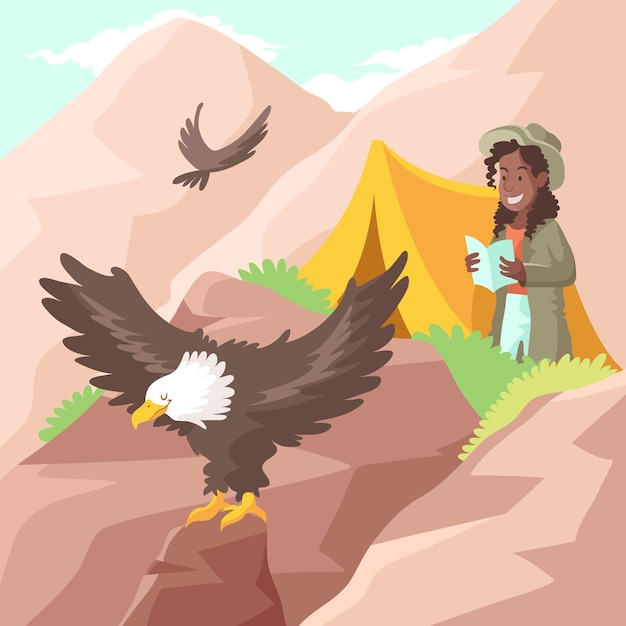 Free vector eco tourism concept with mountain