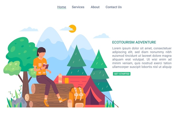 Free vector eco tourism landing page template