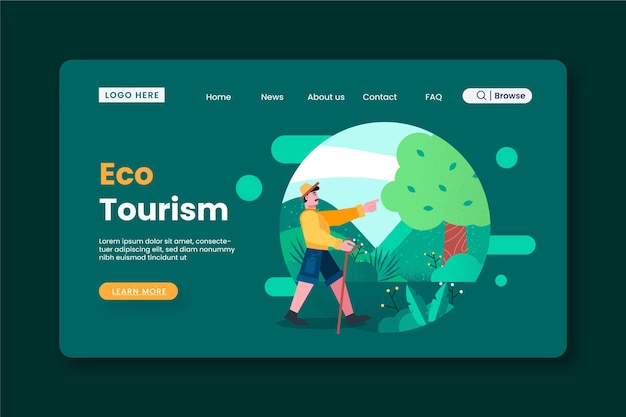 Vettore gratuito modello di pagina di destinazione turismo eco