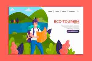 Бесплатное векторное изображение Шаблон целевой страницы эко-туризма