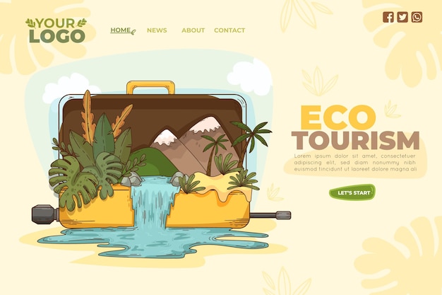 Vettore gratuito modello di pagina di destinazione turismo eco