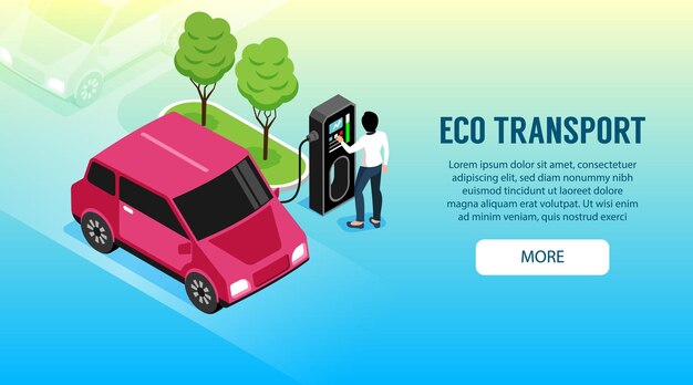 Eco transport with woman charging her electric car illustration