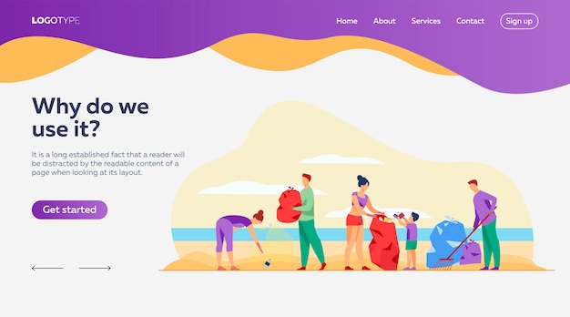 無料ベクター エコボランティアの海着陸ページテンプレートのクリーニング