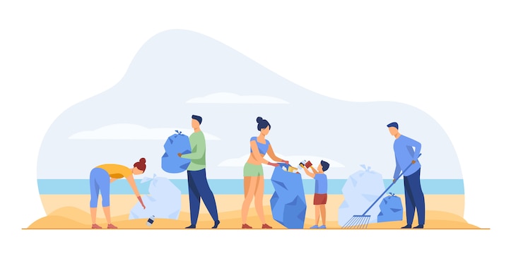 Free Vector eco volunteers cleaning sea