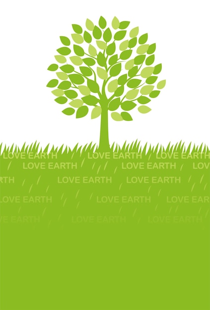 Free vector ecoconscious greeting card template with a green tree grassy field and text space