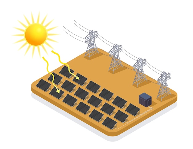 Vettore gratuito concetto isometrico di fonti di energia rinnovabile di consapevolezza ecologica con l'illustrazione di vettore 3d dei pannelli solari