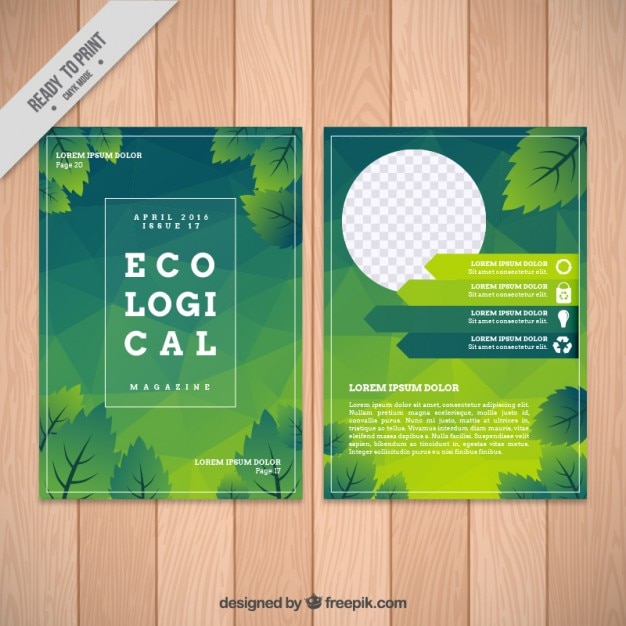 Free vector ecological brochure with green leaves