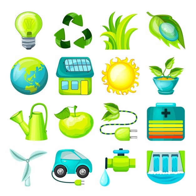 Ecological Cartoon Icons Collection