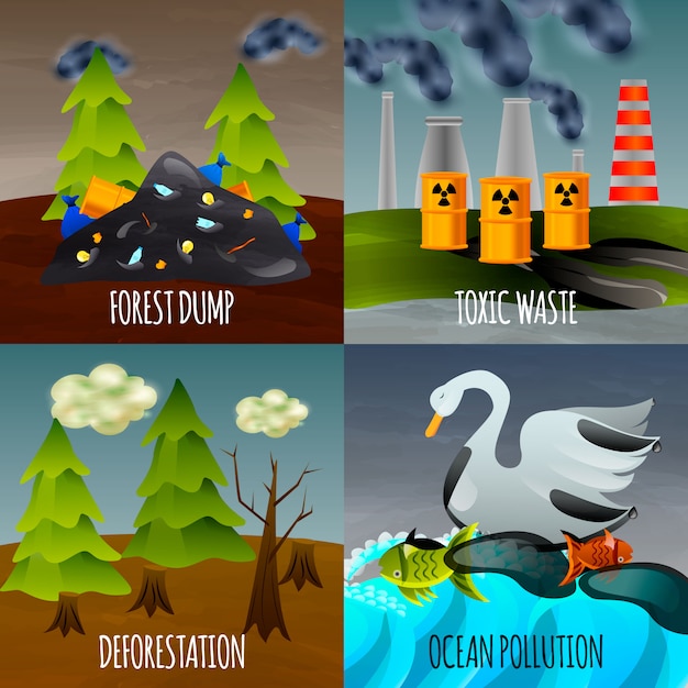 Free vector ecological problems banner set