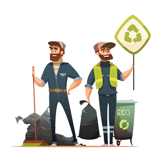 Free vector ecologically responsible waste and garbage collecting