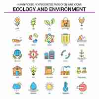 無料ベクター ecology and enviromentフラットラインアイコンセット - ビジネスコンセプトアイコンデザイン