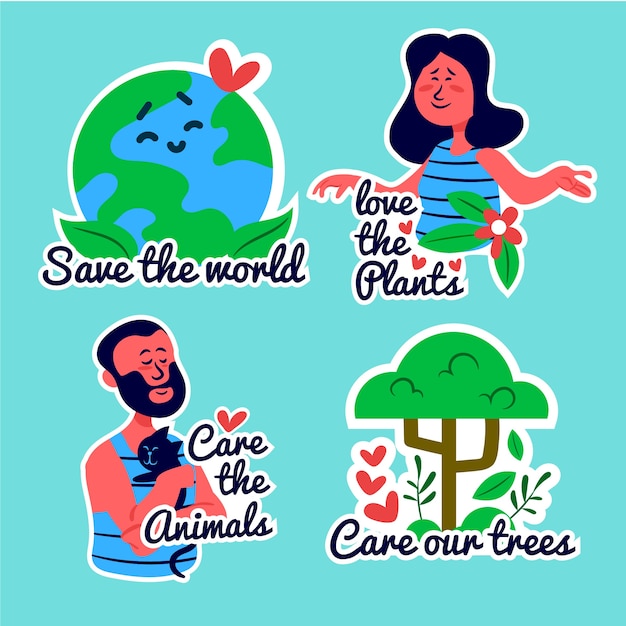 Free vector ecology badges drawing style