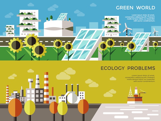 Free vector ecology colored banner set