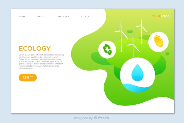 Бесплатное векторное изображение Шаблон целевой страницы экологической концепции
