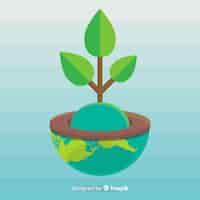 Free vector ecology concept with plant growing from earth globe