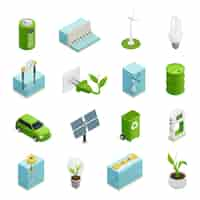 Free vector ecology  energy isometric icons set