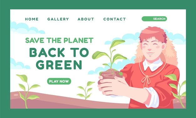 Free vector ecology and environmental conservation landing page template