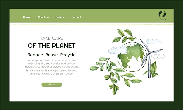 Vettore gratuito modello di pagina di destinazione per l'ecologia e la conservazione ambientale