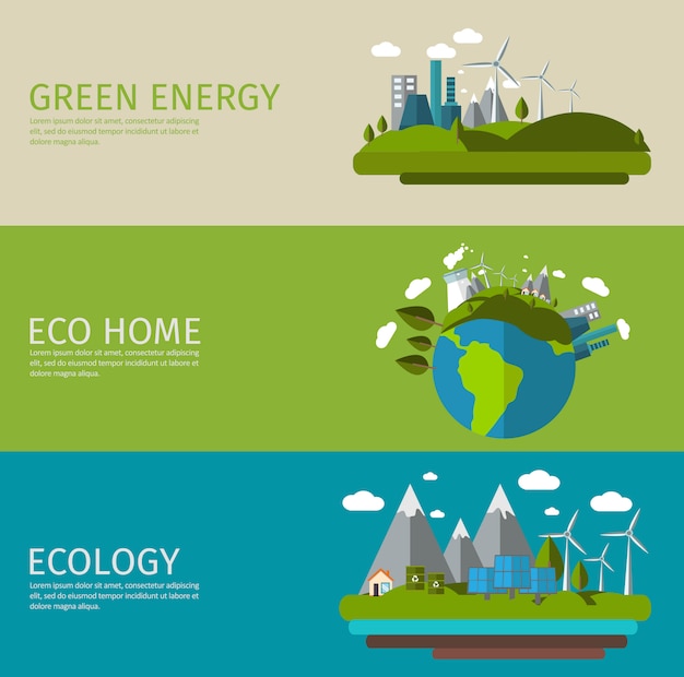 Free vector ecology flat banner set