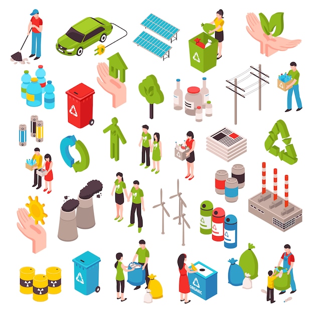 Ecology And Garbage Isometric Set