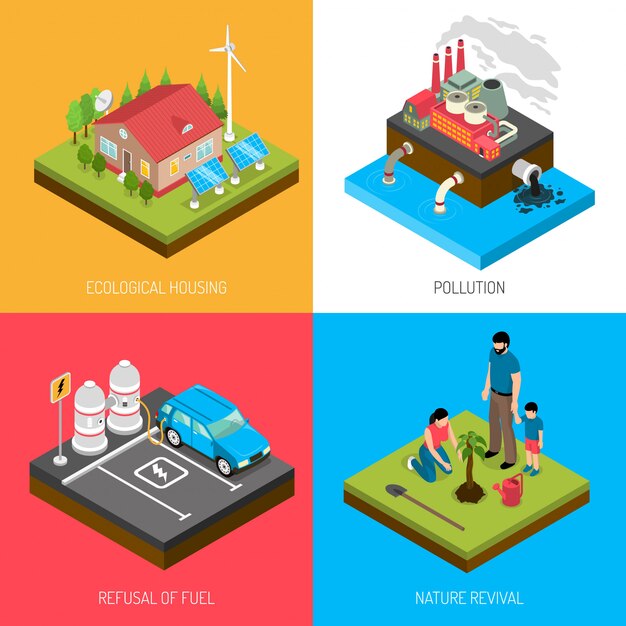 Ecology Isometric composition set