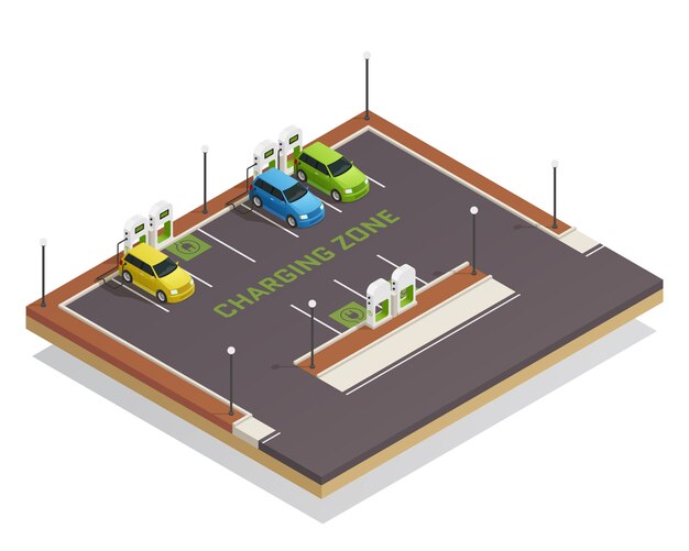 Ecology Isometric Electric Vehicles Charging