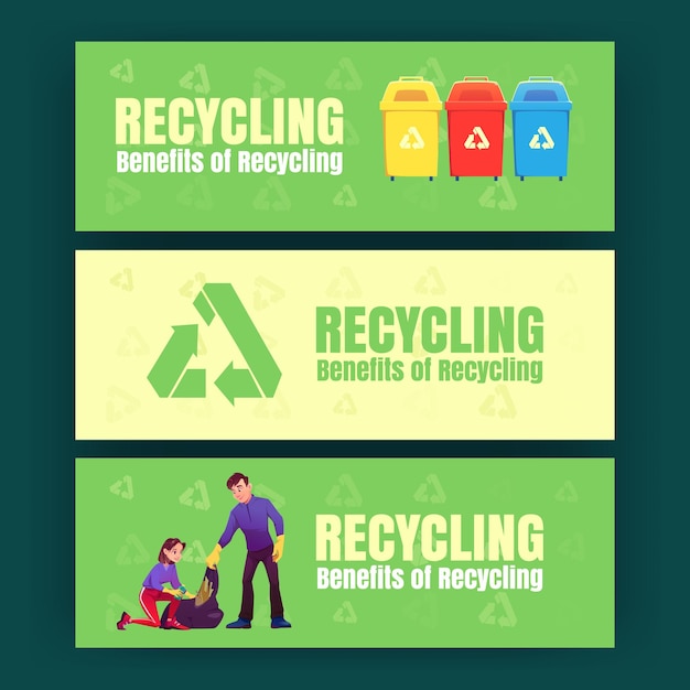 Free vector ecology posters with trash bins recycle sign