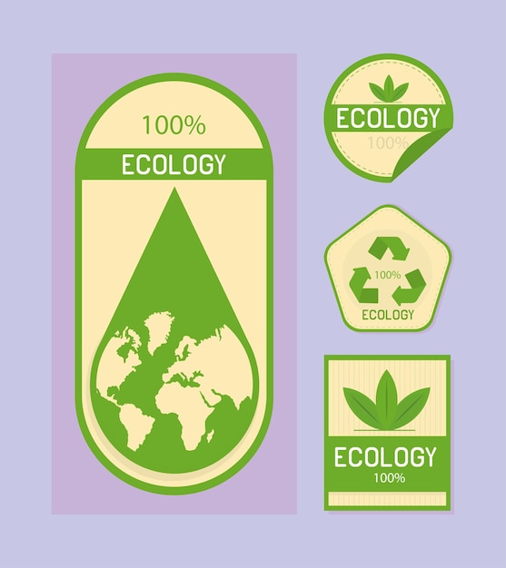 Free vector ecology product label icon set